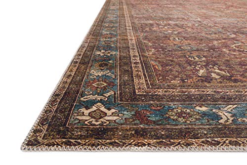 Loloi Layla Collection LAY-01 Brick/Blue 2'-6" x 9'-6" .13" Thick Runner Rug, Soft, Durable, Vintage Inspired, Distressed, Low Pile, Non-Shedding, Easy Clean, Printed, Living Room Rug