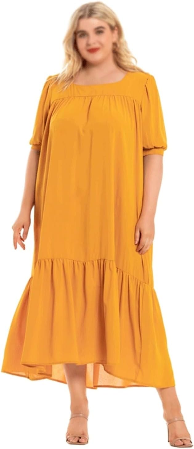 JSEIAJB Short Sleeve Casual Loose Solid Color Dresses for Women Seaside Holiday Dress