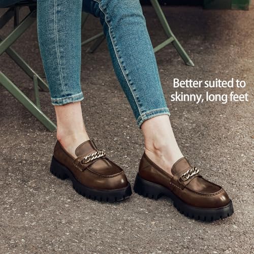 Image of BEAU TODAY Chunky Loafers for Women,Womens Platform Loafer Shoes,Chunky Heel Lug Sole Slip-on Metal Chain Shoes,Comfort Round Toe Business Work Office Shoes