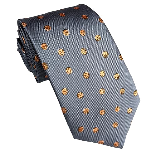 Maker V Men's Basketball Necktie, Basketball Tie, Basketball Coach gift, Basketball Team Gift, ['Grey', 'Orange'], Standard