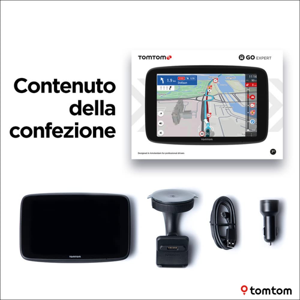 TomTom GO Expert Navigatore Satellitare per Camion, Autobus, Furgone, Schermo HD 7", PDI, TomTom Traffic, Mappe del Mondo, Avvisi di Restrizioni in Tempo Reale, Aggiornamenti Rapidi Tramite WiFi