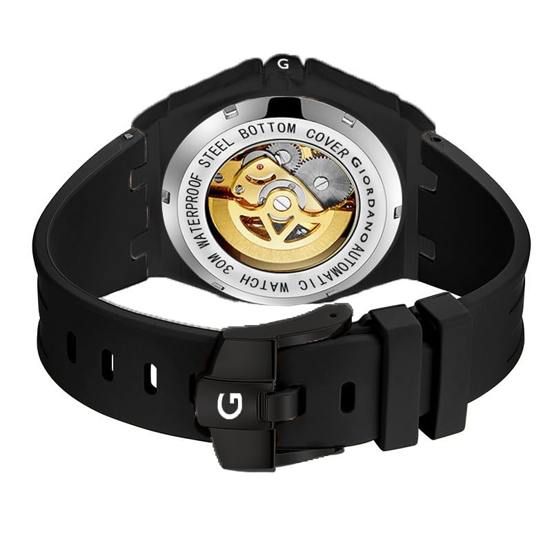 Image of Giordano Automatic Watch for Men - Mechanical Skeleton Dial,Transparent Gear Display, Silicon Strap