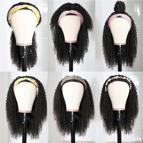 Image of Punmasa Kinky Curly Headband Wig Human Hair 180% Density Glueless Wigs for Black Women 10A Afro Kinky Curly None Lace Front Wig Real Human Hair Natural Curls 12 Inch