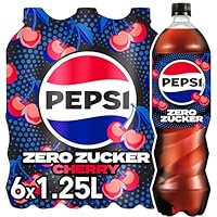pepsi Zero Zucker Cherry, Das zuckerfreie Erfrischungsgetränk von Pepsi ohne Kalorien, Koffeinhaltige Cola mit Kirschgeschmack in der Flasche, EINWEG (6 x 1.25 l) (Verpackungsdesign kann abweichen)