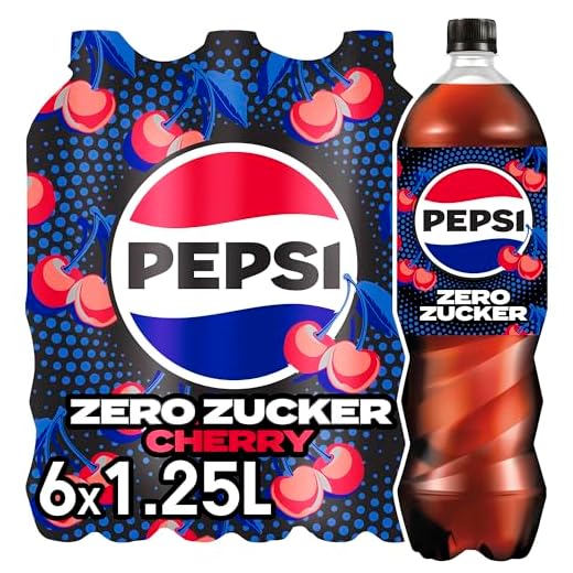 pepsi Zero Zucker Cherry, Das zuckerfreie Erfrischungsgetränk von Pepsi ohne Kalorien, Koffeinhaltige Cola mit Kirschgeschmack in der Flasche, EINWEG (6 x 1.25 l) (Verpackungsdesign kann abweichen)