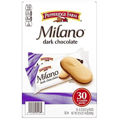 Pepperidge Farm Milano Cookies, Dark Chocolate, 30 Packs Box, 2 Cookies Per Pack