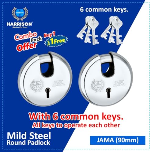 Image of Harrison Padlocks 0318 Free /Round Shutter Padlock 90Mm Jama - 0022 with 6 Common Keys /Padlock, Padlocks, Locks for Home, Locks for Main Door