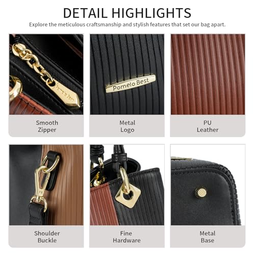 Image of Pomelo Best Purses and Handbags for Women with Multiple Pockets, Leather Top Handle Satchel Fashion Tote Shoulder Bags Ladies