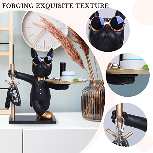 OKESYO Bulldogge Skulptur mit Tablett, Französische Bulldogge Tablett Deko, Wohnzimmer Büro Moderne Ornamente, Geschenk für Frauen Männer Mama