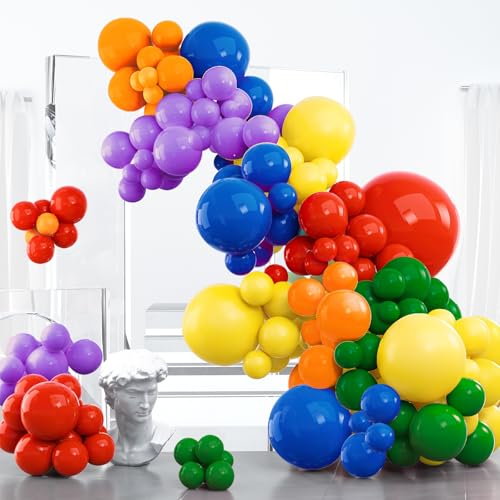 Image of PartyWoo Rainbow Balloon Arch Kit Garland 100 pcs Different Sizes of 36 18 12 10 5 Inch Multicolor Latex Colorful Balloons Assorted Primary Colors for Graduation Baby Shower Birthday Party Decorations