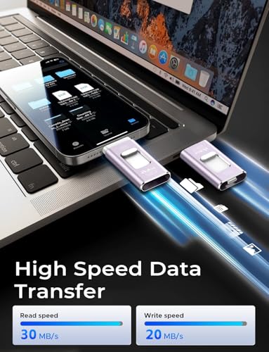 Image of Gulloe 512GB Dual Interface Flash Drive for Phone Storage Photos Videos, Phone USB Backup External Photo Memory Stick - No App Required, Compatible with iPhone, iPad, Android & PC (Lavender Purple)