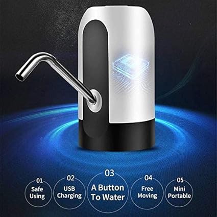 Nubilous Automatic Wireless Water Bottle Can Dispenser Pump with Rechargeable Battery for 20 Litre Bottle Can with Portable USB Charging Cable (Plastic)