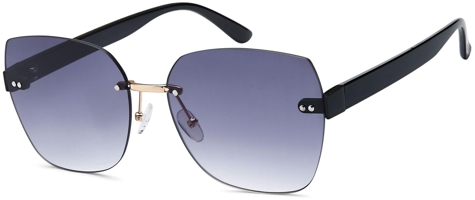 Stylebreaker Women's Black Frame / Grey Gradient Glass Sunglasses Frameless With Tinted Rectangular Polycarbonate Lenses, Plastic Temples 09020145, Colour:black Frame/Grey Gradient Glass