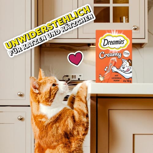 Dreamies Katzenleckerlis Creamy Snacks mit Huhn – köstlich cremiger Geschmack – 44 Portionsbeutel (11 x 4 x 10g)