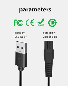 5V Charger Replacement Pritech Charger Cord, wotdmu USB Charging Cable Compatible with PRITECH Hair Trimmer PR-2888 with 1 Cleaning Brush, 3.3ft Power Cord