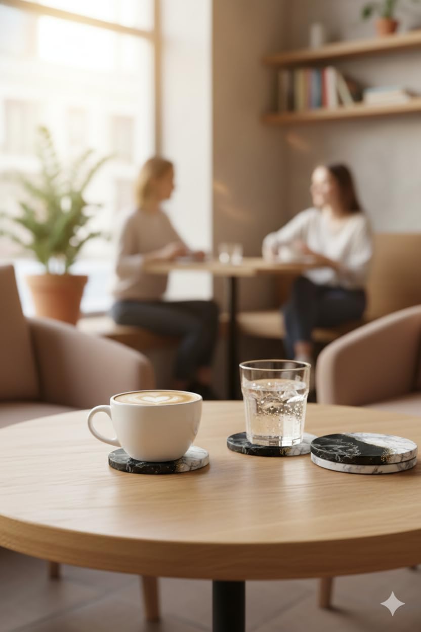 Exotic Stone Coasters Set of 4 (Midnight Marble), Absorbent Ceramic Drink Coasters with Holder, for Home, Coffee Table, Bar, Kitchen, Protects Countertops - Image 4