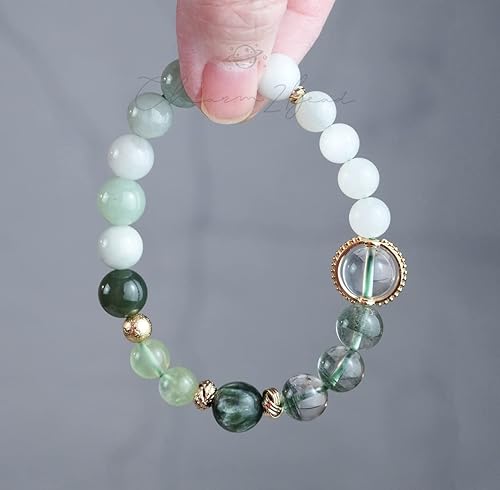 Miniatura 3 de Precious Gemstone Green & Clear Jade, Moonstone, Seraphinite, Agate Handmade Original Design Bracelet