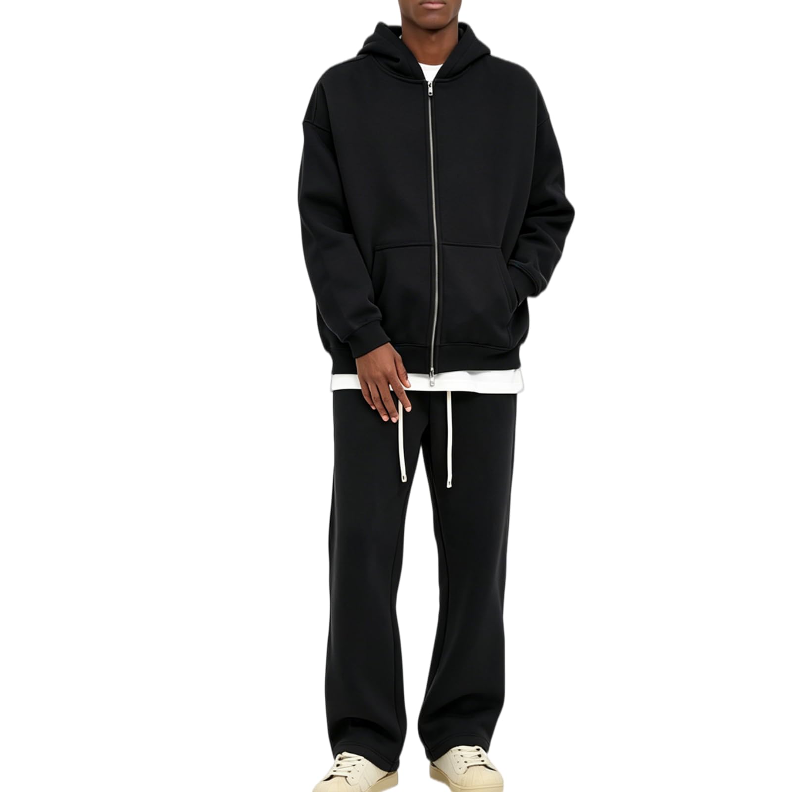 Dres, kurtka dresowa, bluza z kapturem, z zamkiem błyskawicznym, spodnie do joggingu zimowego, czarne, M | Kurtka polarowa unisex z zamkiem błyskawicznym i spodniami do biegania, ciepła i wygodna do codziennego użytku