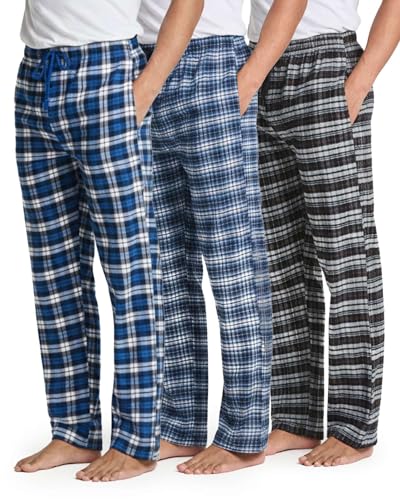 Image of Real Essentials 3 Pack: Men's Soft Cotton Flannel Pajama Pants PJ Lounge Bottoms Elastic Waist Pockets (Big and Tall)