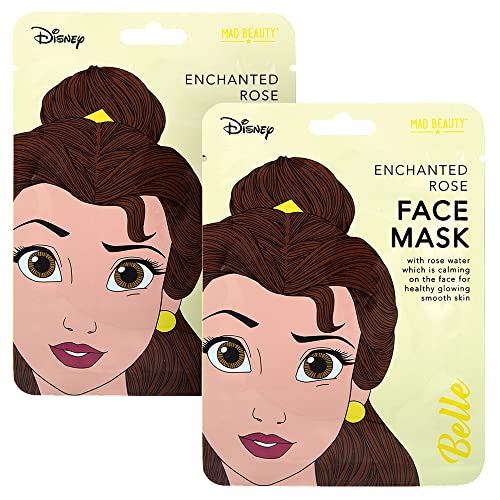 Mad Beauty 2 Count Disney Belle Princess Face Masks | 2 Sheet Facemasks 0.8 oz | Fun Spa Skincare for Parties Gifts Moisturize