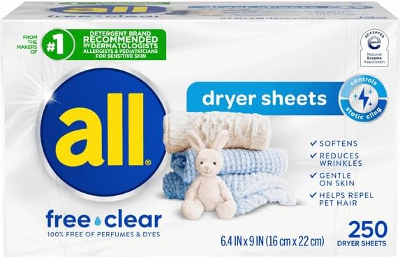 Dryer Sheets, 250 ct, All Free Clear