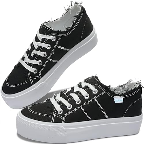 Best Platform to Sell Shoes Online: Platform Sneakers Guide 11 Obtaom Women Platform Canvas Sneakers White Comfort Play Fashion Sneakers Casual Lift Platform Lace Up Shoes Cute Low Top Walking Shoes for Lady(Black,US8)