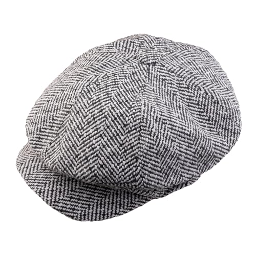 Image of The Tie Hub Wool Flat Cap for Men & Women | Adjustable Vintage Newsboy Gatsby Hat for Casual, Travel, Outdoor | Free Size Herringbone Ivy Style Cap
