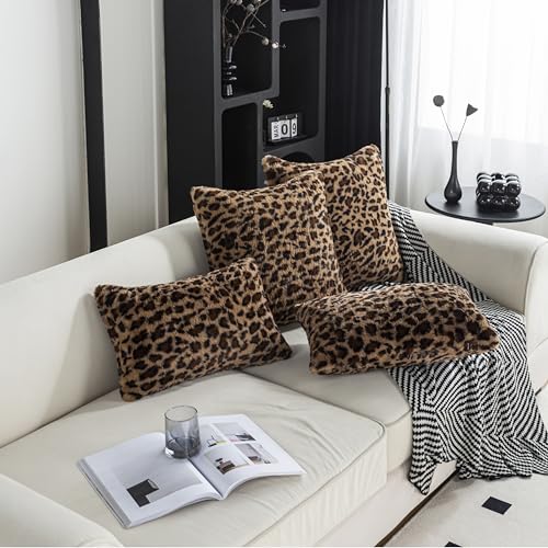 Agokaba AGO002-3 2 Packs Leopard Throw Pillow Faux Fur Throw Pillow Covers Cheetah Pillows Soft Plush Decor Lumbar Pillow Cover thumb #6