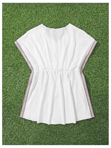 Milumia Girl's Chevron Hollow Out V Neck Short Sleeve Cover Ups Swimwear Beach Dress2