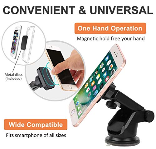 Image of HIRATEK MagBear Universal Car Mount Mobile Phone Holder with 360 Rotating Long Arm and Extra Magnetic Power for Dashboard and Windshield (Black)