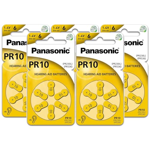 PANASONIC Lot de 5 Blisters de 6 Piles PR10 Zinc Air pour appareils auditifs