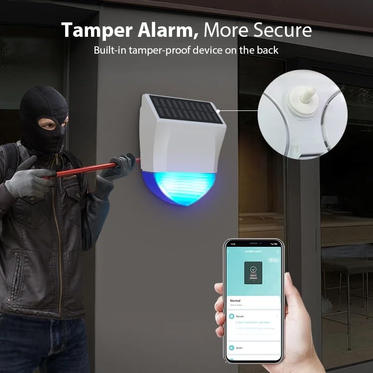 Haozee Alarme Solaire d'extérieur alimentée par l'énergie Solaire et Recharge Via USB, hub Tuya Zigbee requis, Prise en Charge de l'assistant Domestique Zigbee2mqtt, étanche IPX5