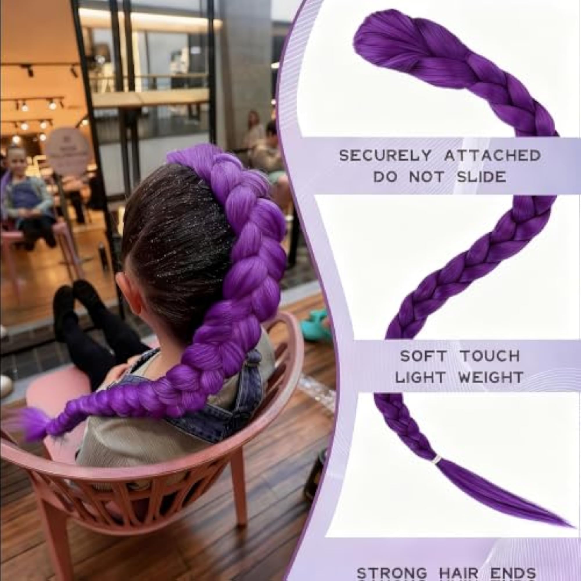Purple Hand-Braided Ponytail Hair Extension with Claw Clip