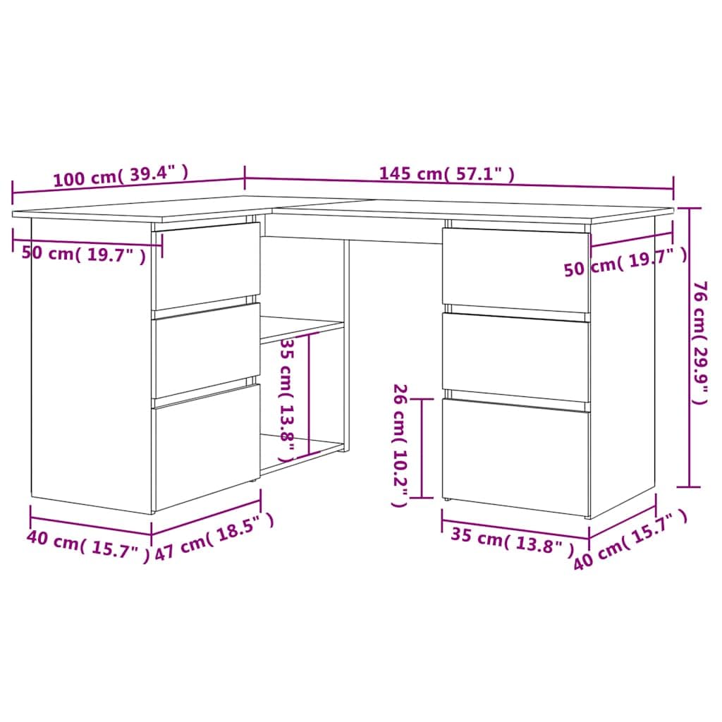 vidaXL Bureau d'angle chêne Artisanal 145x100x76 cm Bois d'ingénierie, Bureau, Bureau d'étude, mobilier de Bureau à Domicile, Bureau d'ordinateur