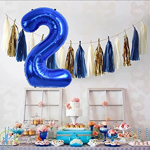 Image of TONIFUL 40 Inch Navy Blue Number 2 Balloons Large Foil 2nd Birthday Decor | Deep Blue 2 Balloon for 2027 Graduation New Year Party, 2nd 12th 21st 25th Birthday, Blue Birthday Decor for Men Boys