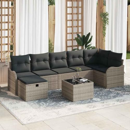 QJBSAVVA Gartenlounge Outdoor 287,5 x 122,5 cm Poly Rattan Grau...