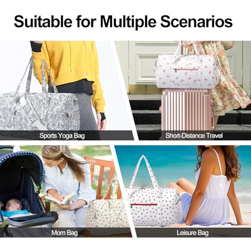 Gym Bag for Women, Cute Duffle Bag, Quilted Duffle Bag for Travel, Floral Duffle Bags, Weekend Bag with Zipper Pocket Dance Bag Organizer by SXS LACONIC - Used condition - Image 6