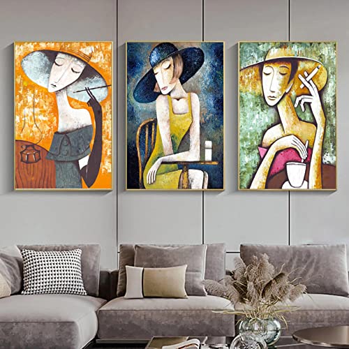 Toile abstraite fumer femmes affiche murale moderne grand format salon sans cadre