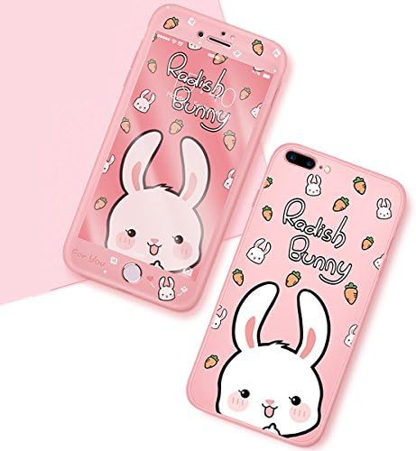 iPhone 8 Plus Case, iPhone 7 Plus Case, Eontry Shockproof Full-body Cover Soft Protective Case with Tempered Glass Screen Protector for iPhone 8 Plus/iPhone 7 Plus (5.5 inch) (Pink - Rabbit)