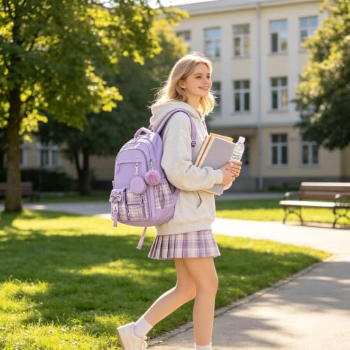 Mochila para niñas con lonchera y estuche morado escolar 2