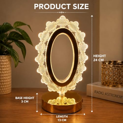 Image of Premium Crystal Oval LED Table Lamp - Vintage Baroque Night Light with Luxury Golden Metal Base, Aesthetic Warm White Ambient Lighting for Bedroom Bedside, Living Room Decor