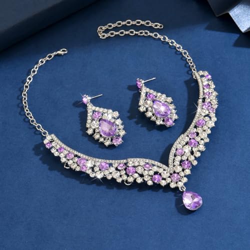Image of Shning Diva Fashion Stylish Crystal Jewelllery Set for Women | Statement Necklace with Matching Teardrop Earrings | Luxury Elegant Wedding Party Choker Jewelry