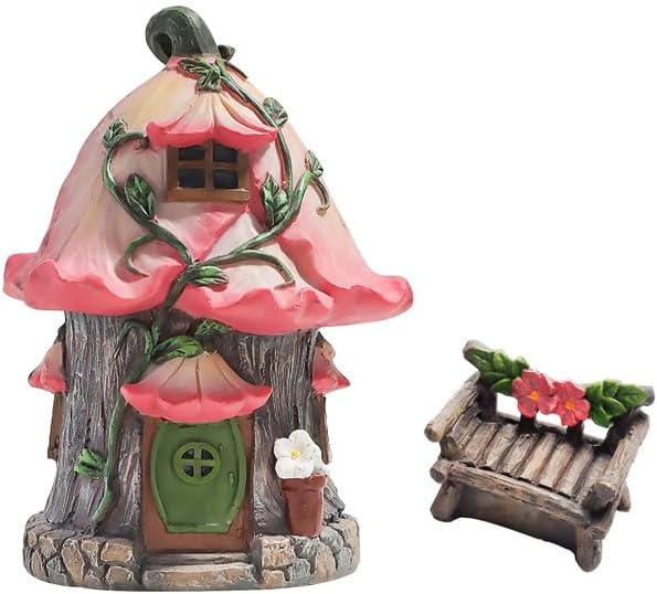 Exasinine2Pcs Fairy Garden Decor House Kit Fairy House Exquisite Resin Garden Cottage Figurines for Fairy Garden Miniature Moss Landscape DIY Ornament Accessories Home Décor