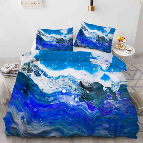 Housse de couette 160x200 anti-plis en microfibre douce avec fermeture éclair bleue