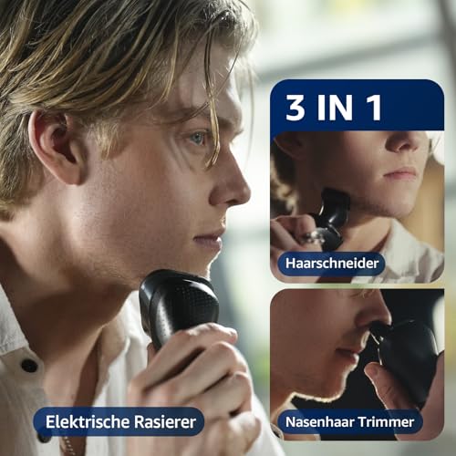 Wiederaufladbarer Elektrorasierer für Herren: 3-in-1-Rasierer mit IPX7-Wasserschutz, One-Touch-Beschleunigung, HD-Display… – Ansicht 3