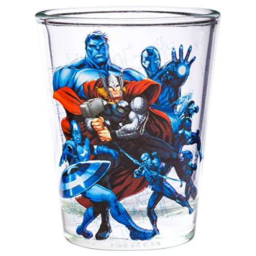 Image of Silver Buffalo Marvel Avengers Featuring Captain America, Hulk, Iron Man, and Thor 4 Pack Mini Glasses, 1.5 Ounces