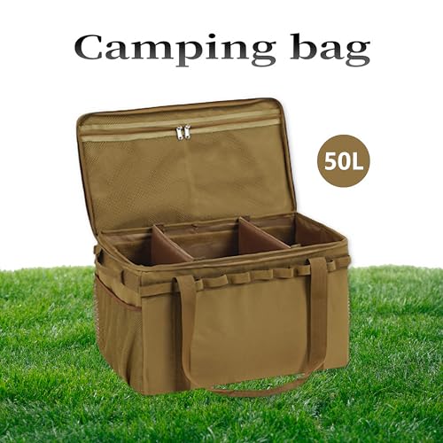 Waterproof Oxford Camping Essentials Bag - 50L+Durable Duffel for Hiking, Fishing & Survival Gear, Heavy-Duty Travel Organizer with Waterproof Compartments3