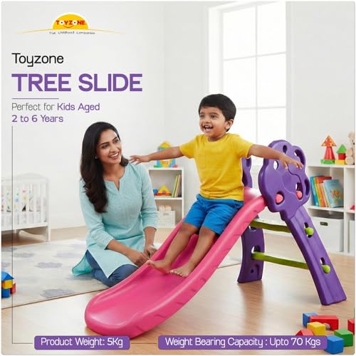 Image of Toyzone Tree Slide (Purple & Pink) for Kids| Baby Play Slide | Indoor & Outdoor Kids Slide | Easy Assembly | Safe Rounded Design|BIS Certified | Made in India | Kids Slide for 2-6 Years, Upto 70 kgs