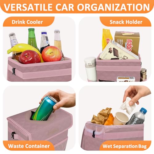 Image of Vankor Car Trash Can for Car Cute, Car Trash Bag Bin Hanging Waterproof Automotive Car Garbage Cans Leak Proof Vehicle Trash Can Diamond Pattern-Pink