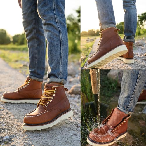 Image of Work Boots for Men - 6 Inch Wedge Soft Toe Mens Work Boots, Waterproof Construction Work Shoes